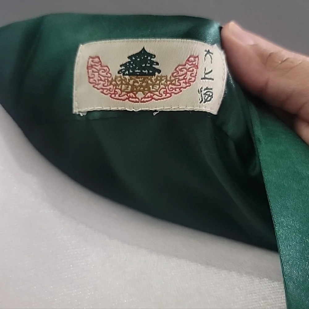 Vintage Golden Bee Chinese Satin Robe Dragon Hand Embroidery Green Free Size - Picture 4 of 4